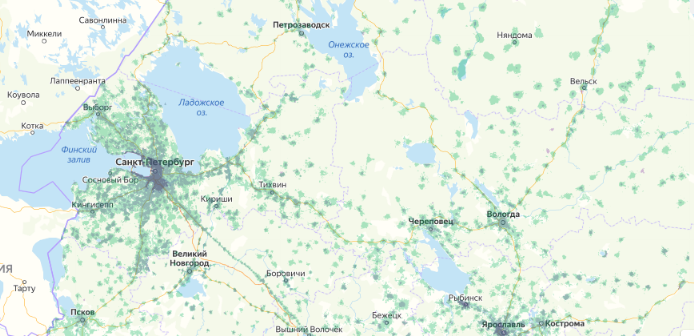 Зона покрытия МТС на карте Высоковск 